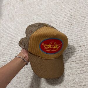 Boys Lie Brown Trucker Hat with Red and Blue Patch